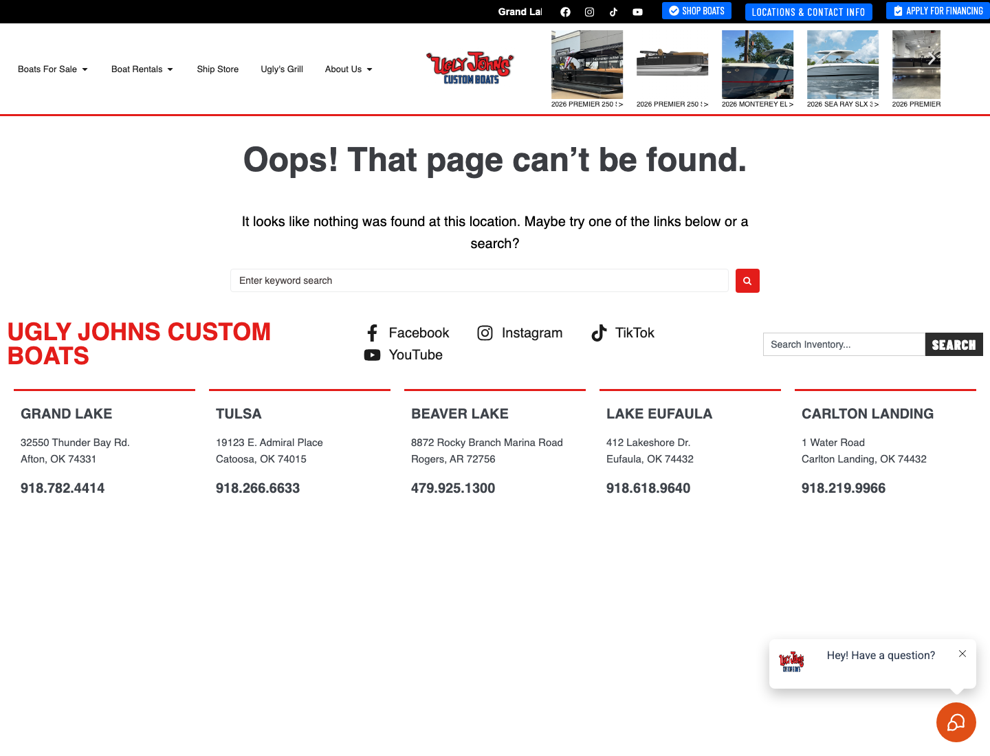 Financing URL screenshot showing a page not found response